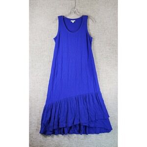 J.Jill Sleeveless Knit Tank Dress Asymmetrical Ruffle Hem Womens SP Petite Blue